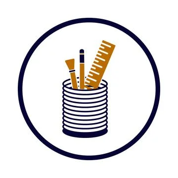Pen, pencil, holder, ruler, scale, pen holder icon Stock Illustration