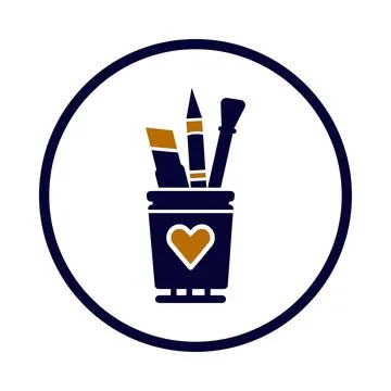 Pen, pencil, holder, ruler, scale, pen holder icon Stock Illustration