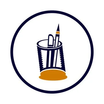 Pen, pencil, holder, ruler, scale, pen holder icon Stock Illustration