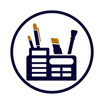Pen, pencil, holder, ruler, scale, pen holder icon Stock Illustration