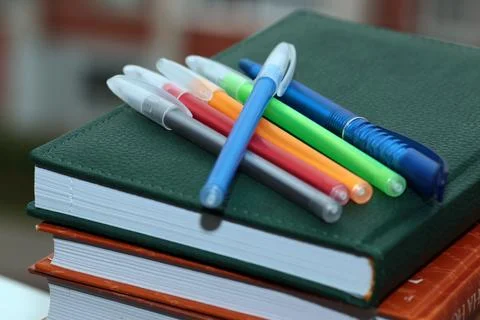 Pen pencil study textbooks Stock Photos