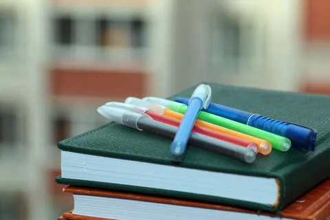 Pen pencil study textbooks Stock Photos
