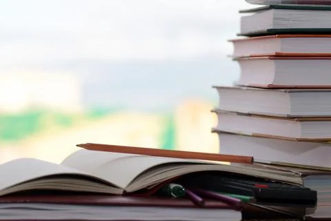 Pen pencil study textbooks Stock Photos