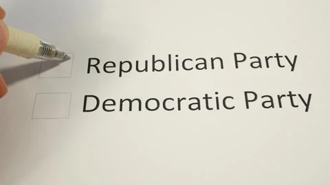 Pen puts a mark in the column Republican Party in the Midterm elections to the Stock Footage 220440844