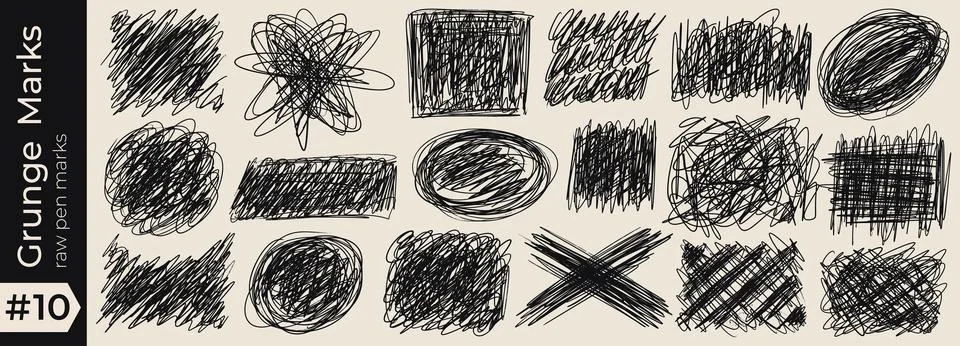 Pen random rectangle with messy scratch texture and circle scribble. Tangle Stock Illustration
