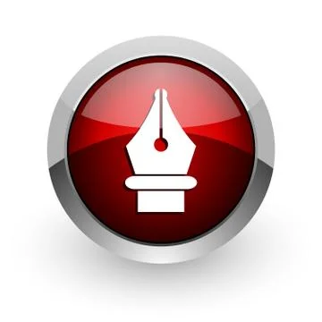 Pen red circle web glossy icon. Illustrazione stock