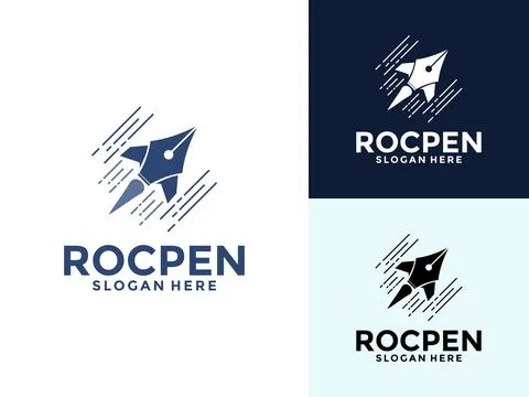 Pen Rocket logo vector template, creative combination speeding rocket with .. Illustrazione stock