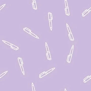 Pen school stationery line vector seamless pattern 스톡 일러스트