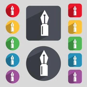 Pen sign icon. Edit content button. Set of colored buttons. Vector Stock Illustration
