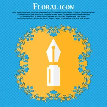 Pen sign icon. Edit content button. Floral flat design on a blue abstract bac イラスト素材