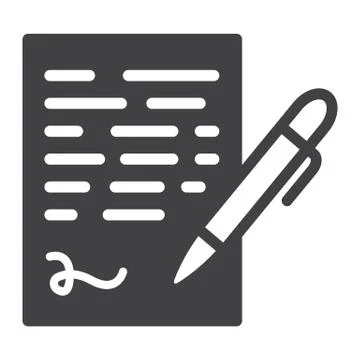Pen signing solid icon, business contract sign Illustrazione stock