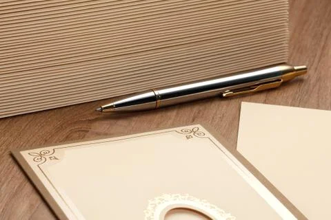 Pen with stack of letters Stock Photos