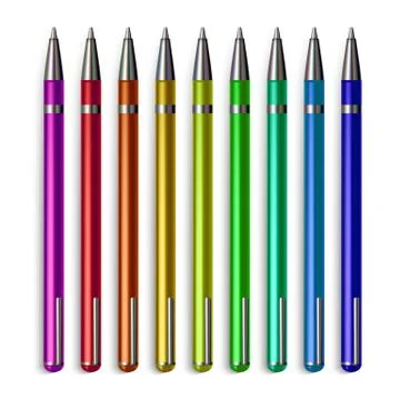 Pen Stationery Set Vector. Office Writing Metal Tools Accessory. Realistic Ilustración de archivo
