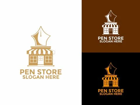 Pen Store logo design vector, Pen Shop logo design template Illustrazione stock