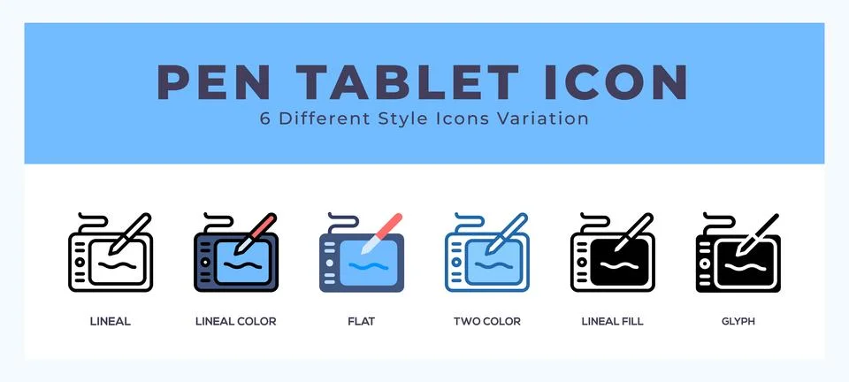 Pen tablet icon set with different styles. Icons designed in filled. outlin.. Illustrazione stock