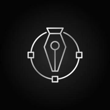 Pen tool with circle curve vector silver outline icon Stock Illustration
