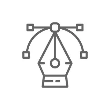 Pen tool, computer graphic, curve control point, drawing, art line icon. Illustrazione stock