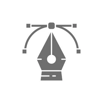 Pen tool, computer graphic, curve control point, drawing, art grey icon. Ilustración de archivo