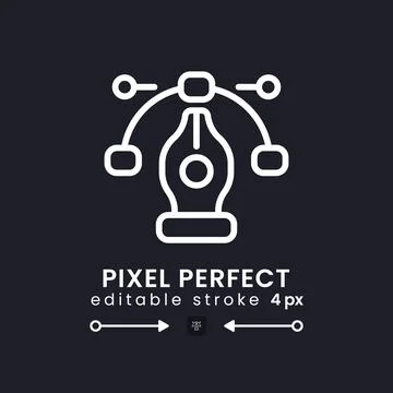 Pen tool cursor white linear desktop icon on black Stock Illustration