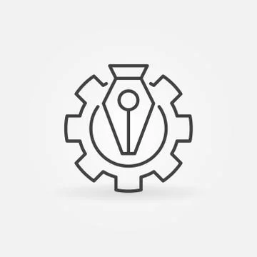 Pen tool in gear vector icon in thin line style Stock Illustration