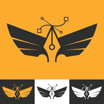 Pen tool Logo, Pen tool with wing vector logo, Wing logo with a pen tool, Des Stock Illustration