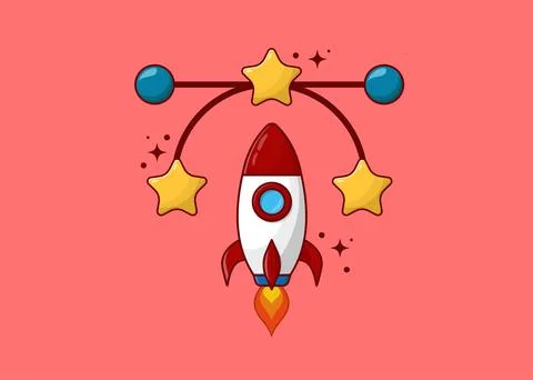 Pen Tool with Rocket and Star Illustration Illustrazione stock