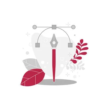 Pen tool. Vector computer graphic. Modern banner in color of year - Viva Magenta Illustrazione stock