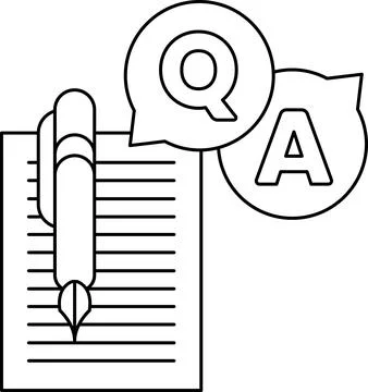 A pen is on top of a sheet of paper with a question mark and an A Stock Illustration