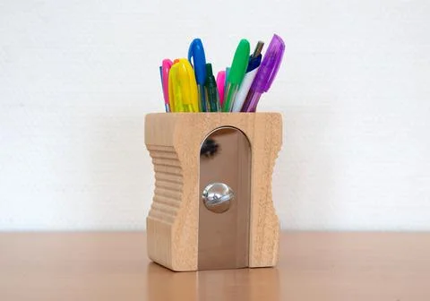 Pen tray in the form of a pencil sharpner 库存照片