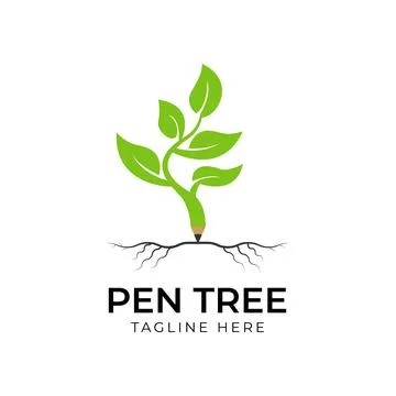 Pen tree logo design template Stock Illustration