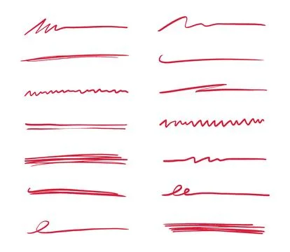 Pen underline line stroke, red marker scribble. Hand drawn mark, brush drawn Stock Illustration