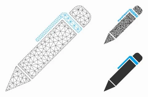 Pen Vector Mesh Network Model and Triangle Mosaic Icon Stock Illustration