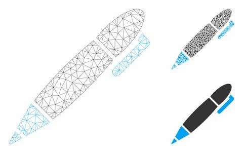 Pen Vector Mesh Network Model and Triangle Mosaic Icon Stock Illustration