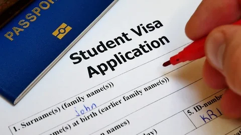 Pen voting denied in checkbox in blank Student Visa application form Stock Footage 93390351