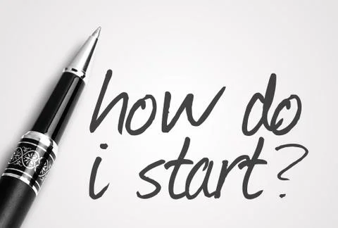 Pen writes how do i start on white blank paper Stock Photos