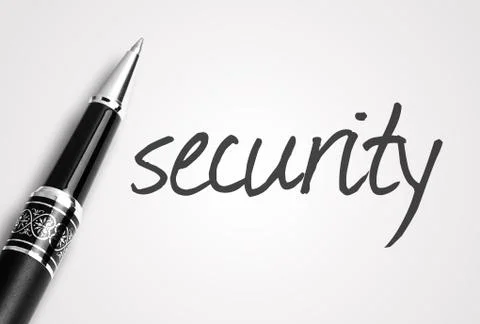 Pen writes security on white blank paper Foto stock