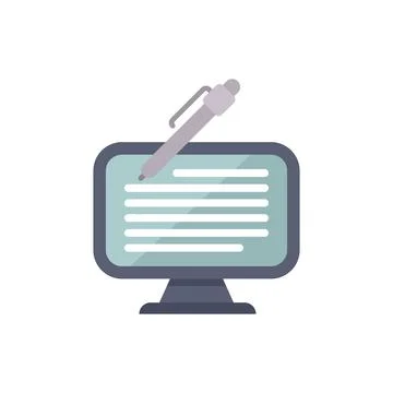 Pen writing on computer screen, digital content creation concept Illustrazione stock