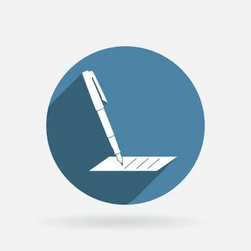 Pen writing on a sheet. circle blue icon Stock Illustration