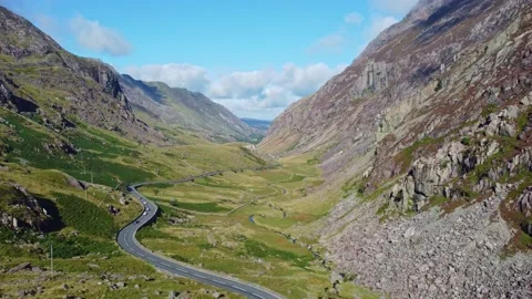 Pen-y-Pass Moving Down Valley Shot Stock Footage 163657341