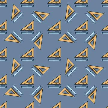 Pen with Yellow Triangle vector colored seamless pattern Stock Illustration