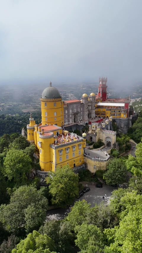 Pena Palace Vertical Drone Footage Stock Footage 333662060