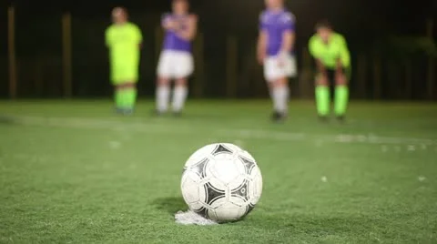 Penalty shot on goal, quick kick by attacking football (soccer) player Stock Footage