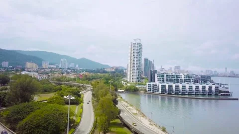 Penang Bridge highway, landscape drone shot with 4K Stock Footage 137355053