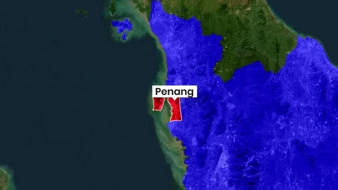 Penang highlighted with animation motion graphics on satellite map footage Stock Footage 342594438