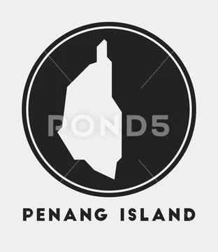 Penang Island icon. Round logo with map and title. Stylish Penang ...