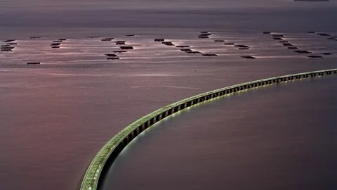 Penang second bridge in dusk hour. Aerial view 스톡 동영상 325843840