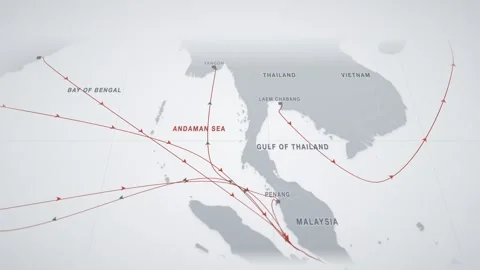 Penang to yangon container cargo shipping route map animation seamless loop Stock Footage 345937999