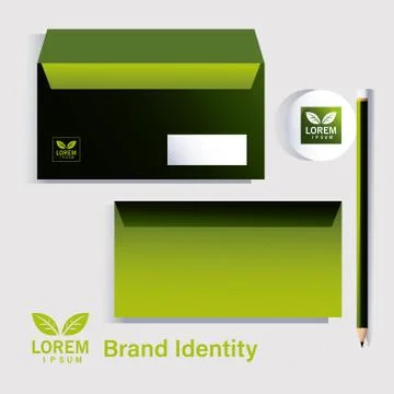 Pencil and envelopes for elements of brand identity in companies Stock Illustration