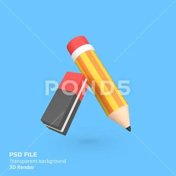 Pencil and eraser education student isolated 3d render icon illustration PSD 템플릿