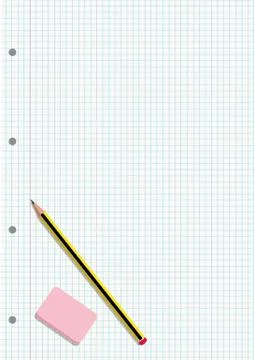 PENCIL AND ERASER ON A NOTEBOOK GRIDDED SHEET Stock Illustration